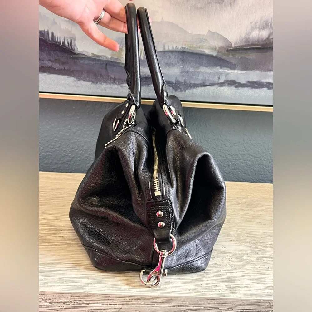 Coach Shiny Black Leather Satchel - Picture 6 of 10
